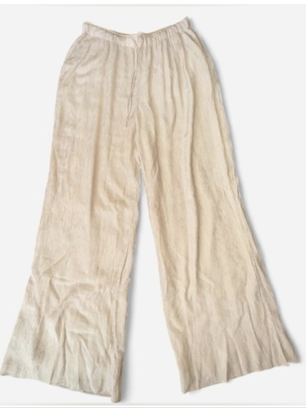 Abercrombie & Fitch Beige Crinkled Wide-Leg Pants